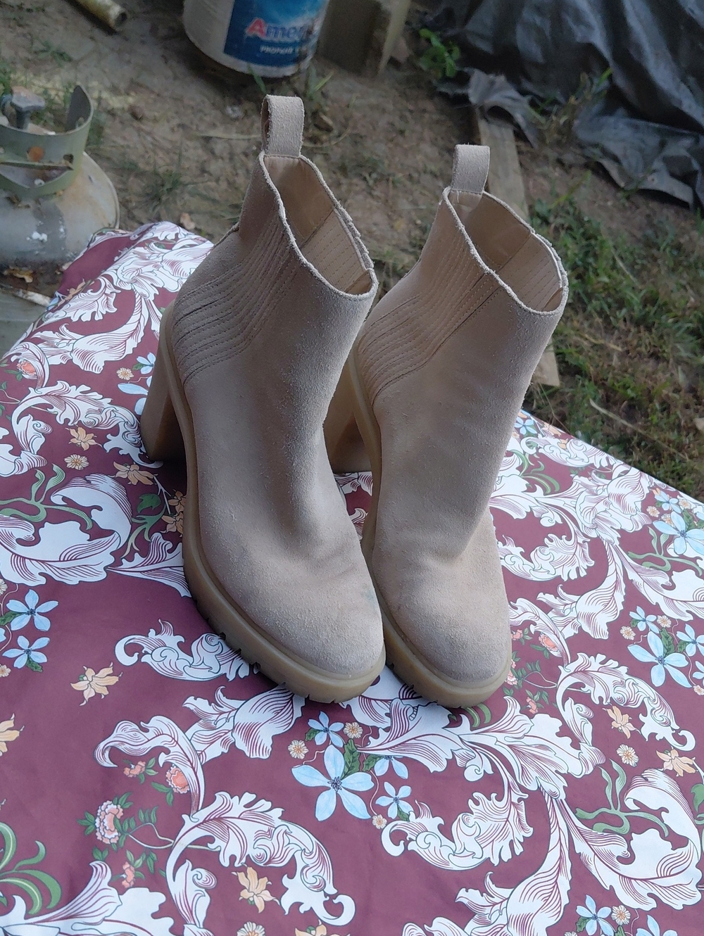 Dolce Vita Beige Suede Block Heel Ankle Booties